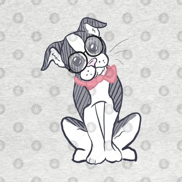 Boston Terrier with Glasses & Bowtie by CloudWalkerDesigns